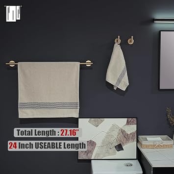 JQK Bathroom Hardware Set Champagne Bronze, 5-Piece Bath Accessories Set Wall Mount Includes 24 in Towel Bar, Towel Ring, Toilet Paper Holder, 2 Towel Hooks, BAS125-CB