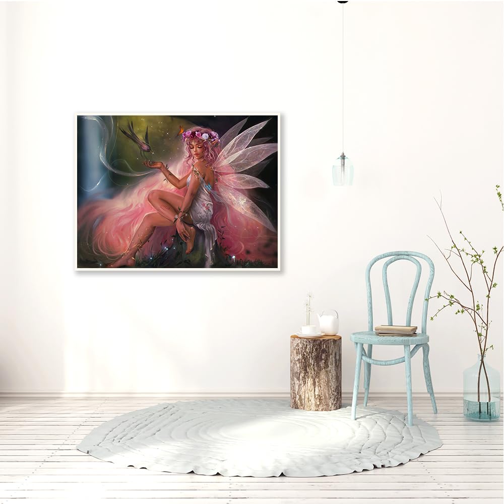 DCIDBEI Diamond Painting 5D Completo Rotondo 40x50 Cm - Uccello E Farfalla Rosa - Kit Fai Da Te Per Decorazione Parete Soggiorno - 5