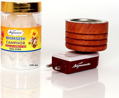 Bhimseni Alcanfor Incienso Quemador para Aroma Karpuram Quemador eléctrico Alcanfor Difusor con 100gm Alcanfor