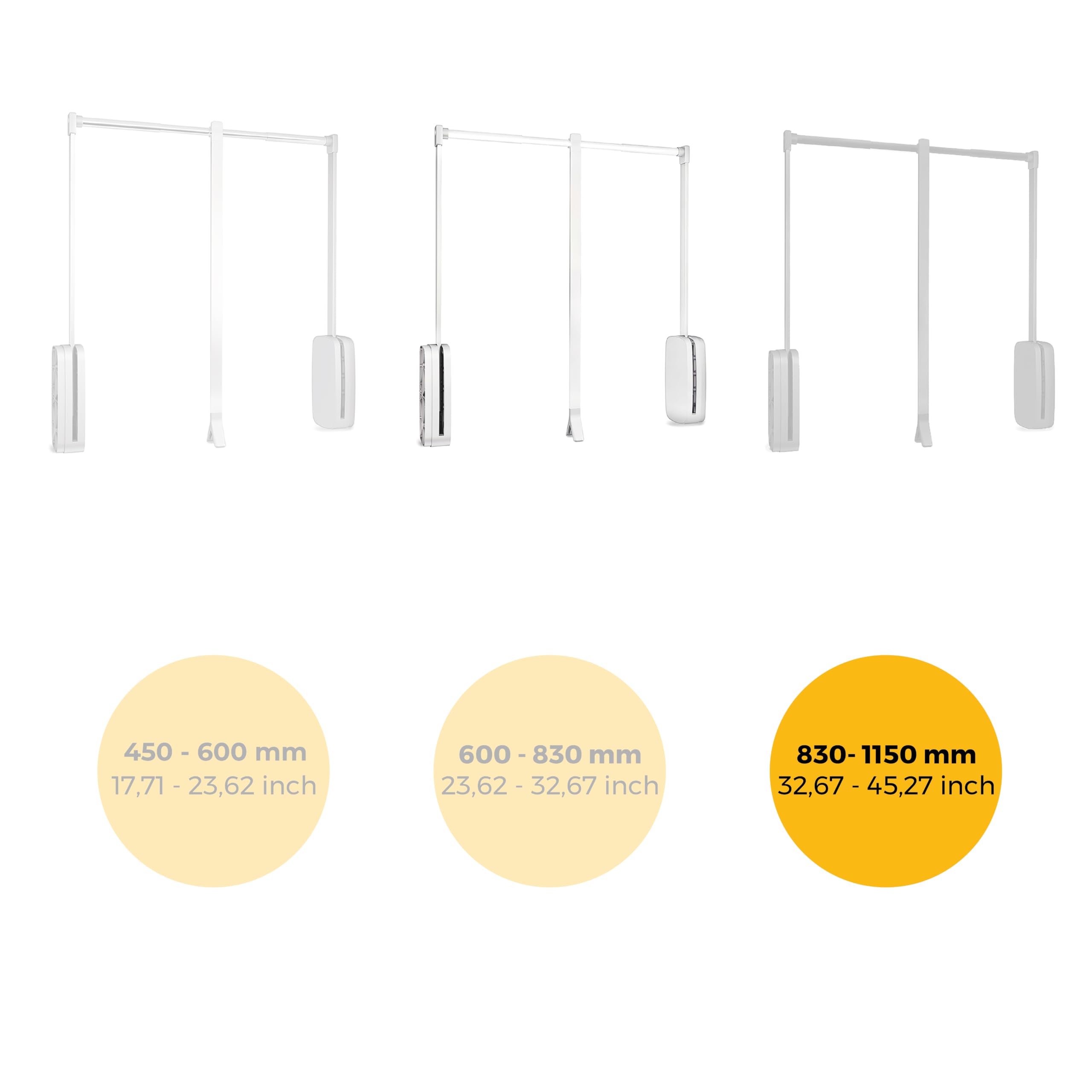 Emuca - Penderie rabattable pour armoire Sling, 830-1150mm, Plastique blanc, Acier et Plastique.