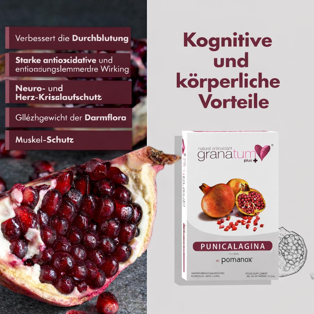 Granatum Plus - Punicalagin Plus - Nahrungsergänzungsmittel - Gewonnen aus Granatäpfeln - Antioxidatives Supplement - Verdauung und Stoffwechsel - Hautpflege - Hergestellt Spanien - 3 Box 28 Tabletten
