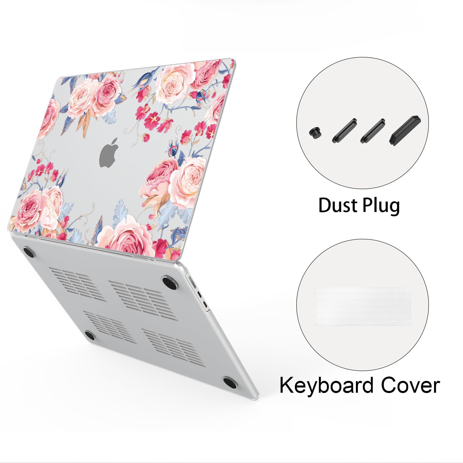 Kompatibles MacBook Air 13,6 Zoll Hülle 2022-2026 Release Modell: M4 A3240/A3449 M3 A3113 M2 A2681 Chip, Bedrucktes Muster Hartschale Laptop Hülle für MacBook Air 13,6 Zoll，Rose Flower A4