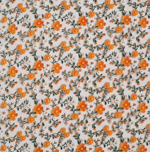 Image of DECORUM 300TC Glace Cotton Elastic Fitted King Size Bedsheet (72''X78'') with 2 Pillow Covers | Soft & Comfortable Cotton Feel | Fits Upto 8'' Mattress | Orange Blossom Garden