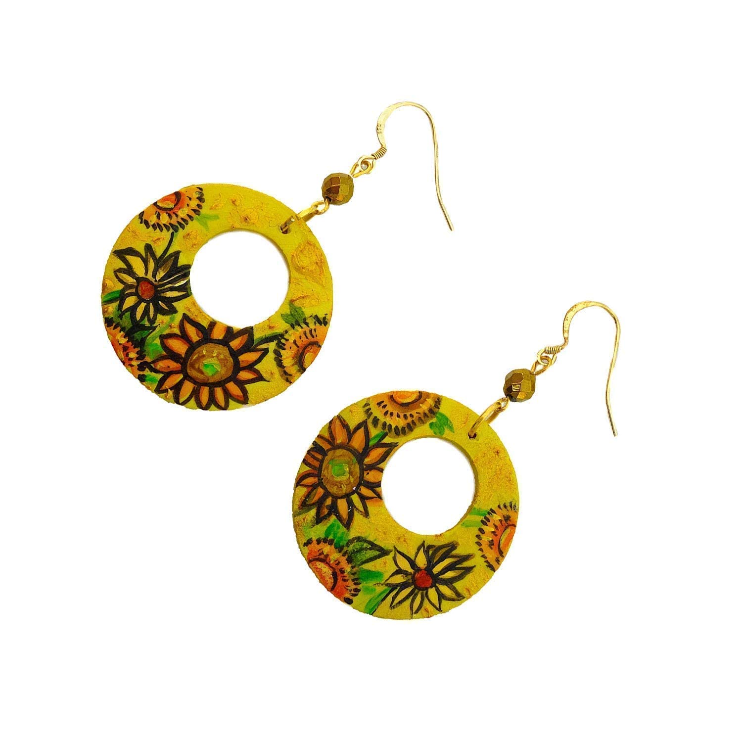 Orecchini dipinti a mano – I GIRASOLI QUADRO FAMOSO - Orecchini da donna, Gioielli in legno dipinti a mano, Gancio in argento, Made in Italy, Bijoux, Lavorazione Artigianale