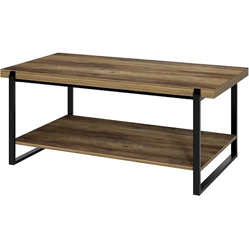 SOMY Industrial Coffee Table with Storage Shelf, 2-Tier Wooden Coffee Table with Metal Frame, 46.9 x 21.9 in Central Table Tea Table for Living Room, Office, Wooden Grain
