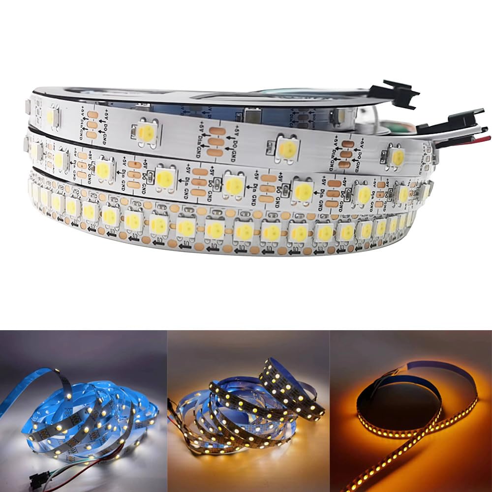 SK6812 WWA - Tira de luces LED (5 m, 5 V, 30, 60, 144 LEDs/M, programable, WS2812B, blanco cálido, blanco y ámbar, 5 m, 30 ledes por metro)