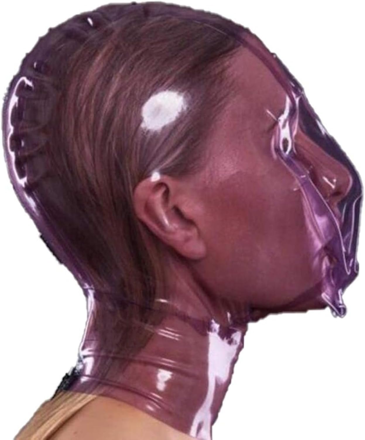 Sexy Handmade Women Female Unisex Exotic Transparent Purple Latex Full Breath Hole Hoods Mask