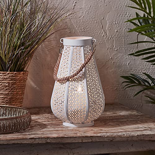 Lights4fun Weiße Laterne mit TruGlow® LED Kerze Netz Muster Außenbereich...