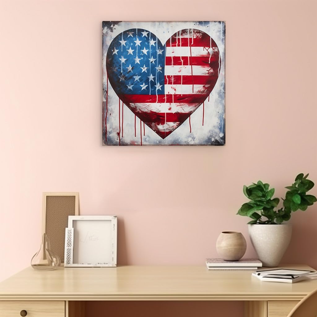 Canvas for Living room. Patriotic Passion: An Artistic Union of Heart and Homeland, 27 x 18 inch Canvas Wall Art - Ready to Hang - 69x46 cm (27x18 inch)