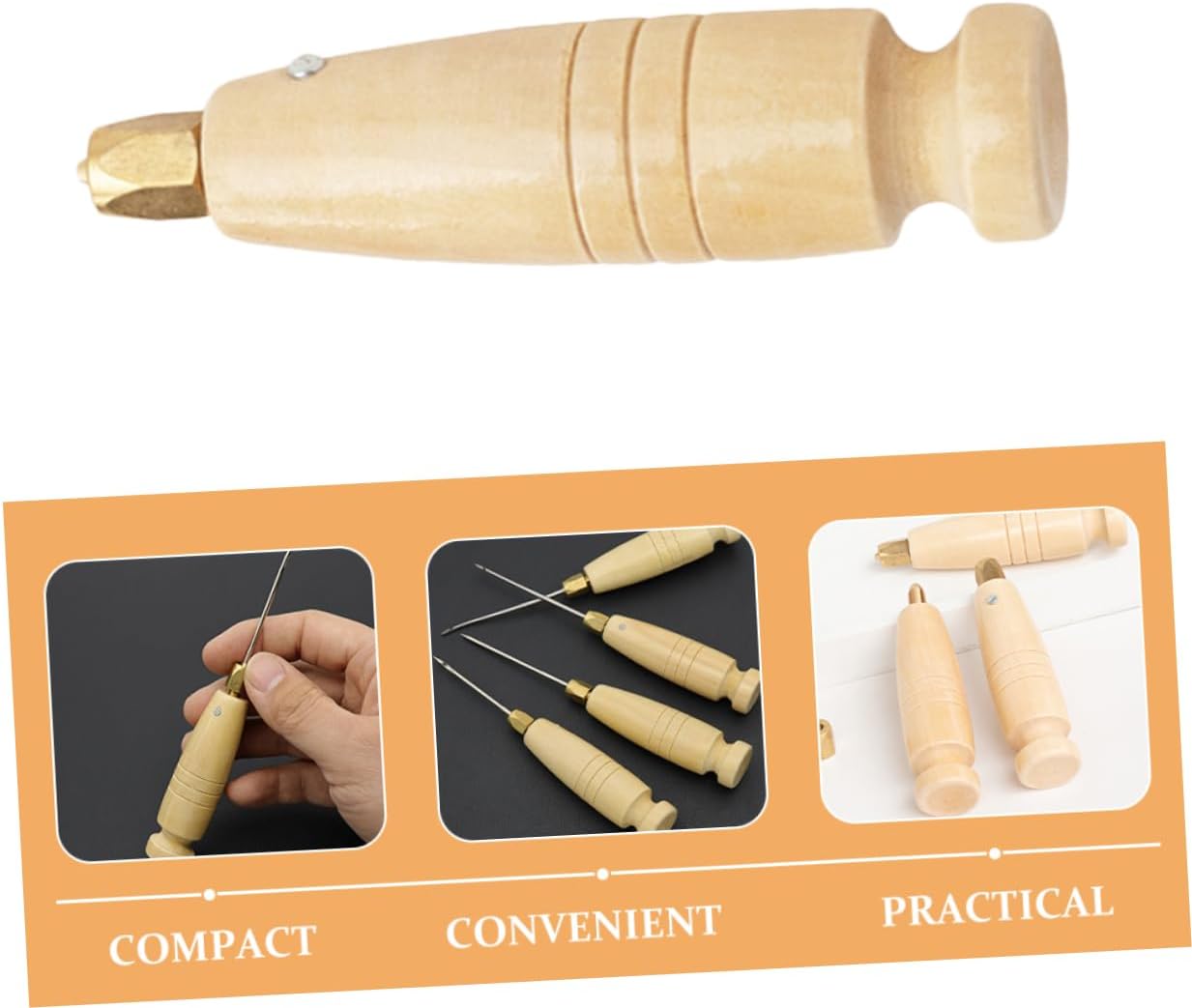 TEHAUX 2pcs Leather Stitching Tool Handle Replacement Wooden Handle Awl for Sewing