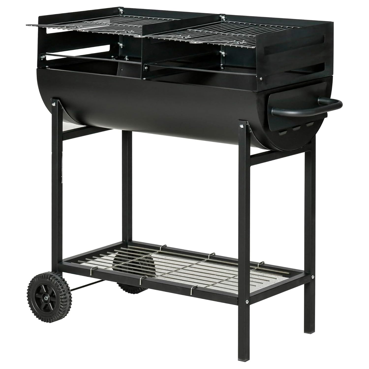 Barbecue A Carbone Con 2 Griglie Regolabili BBQ In Acciaio Resistente Con Ruote E Ripiano Portaoggetti Ideale Per Giardino Terrazzo E Grigliate All Aperto 90 x 45 x 96 Cm Nero