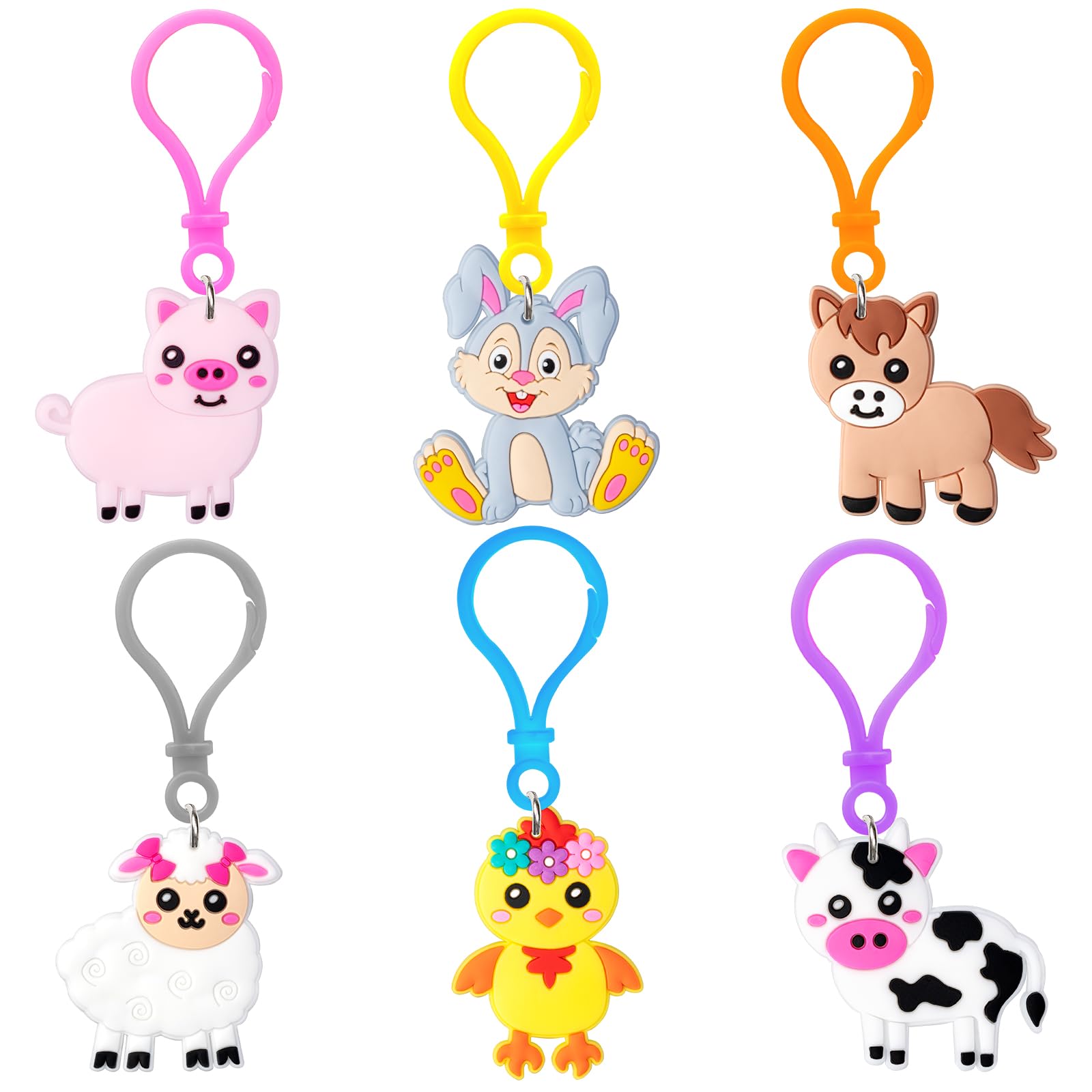 Jrink 18 Pcs Farm Animal Birthday Party Favors,Aniaml Keychain Set for goodie Bag for Birthday Gifts,the Goodie Bags for Animal Themed Party