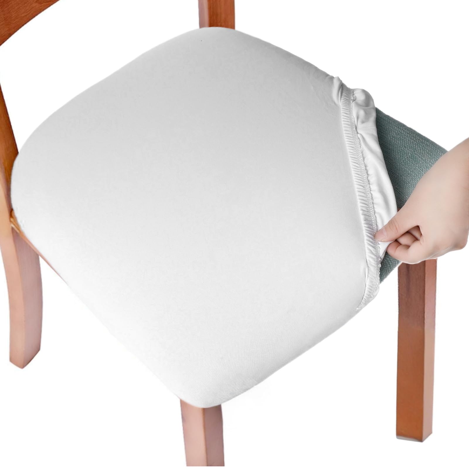 Xindojuz - 2 fundas de asiento para sillas de comedor, fundas de cojín de terciopelo elástico para sillas de comedor, fundas protectoras con lazos, fundas de asiento extraíbles y lavables para sillas
