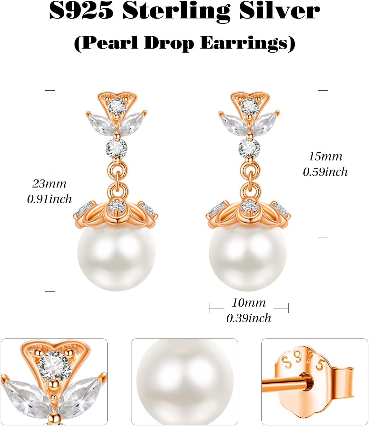 AENEAS Valentines Day Gifts for Women Pearl Dangle Drop Earrings for Women Rose Gold Plated Sterling Silver Pearl Dangling Stud Earrings Wedding Jewelry Anniversary Christmas Birthday Gift for Wife Her Mom - Image 2