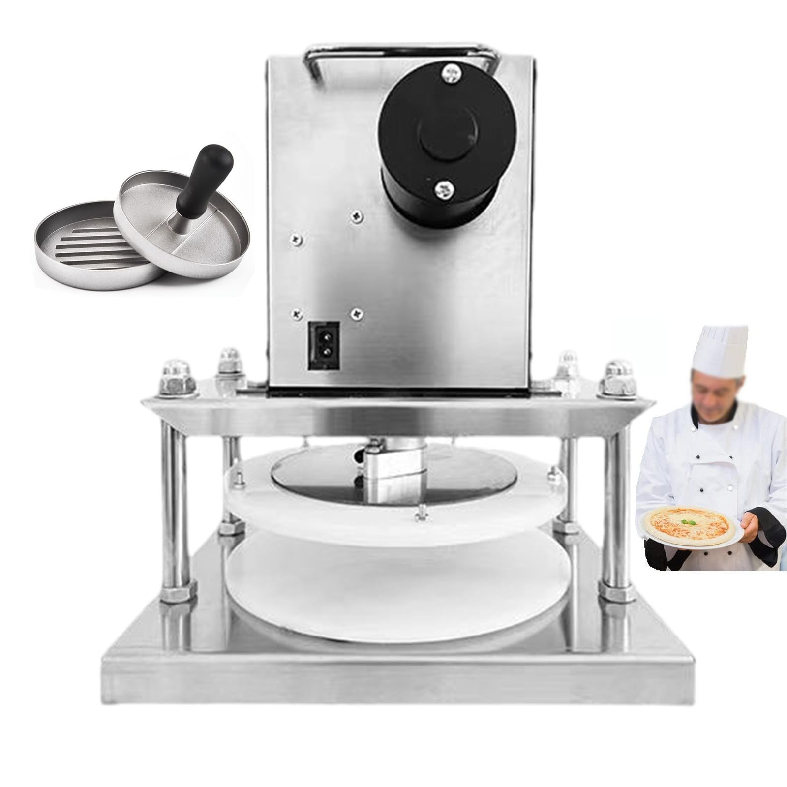 Macchina per pizza commerciale con pressa per carne, macchina elettrica per base pizza, piastre da 22 cm/25 cm, pressa elettrica per torte, pressa per biscotti, acciaio inossidabil(25 centimetri)