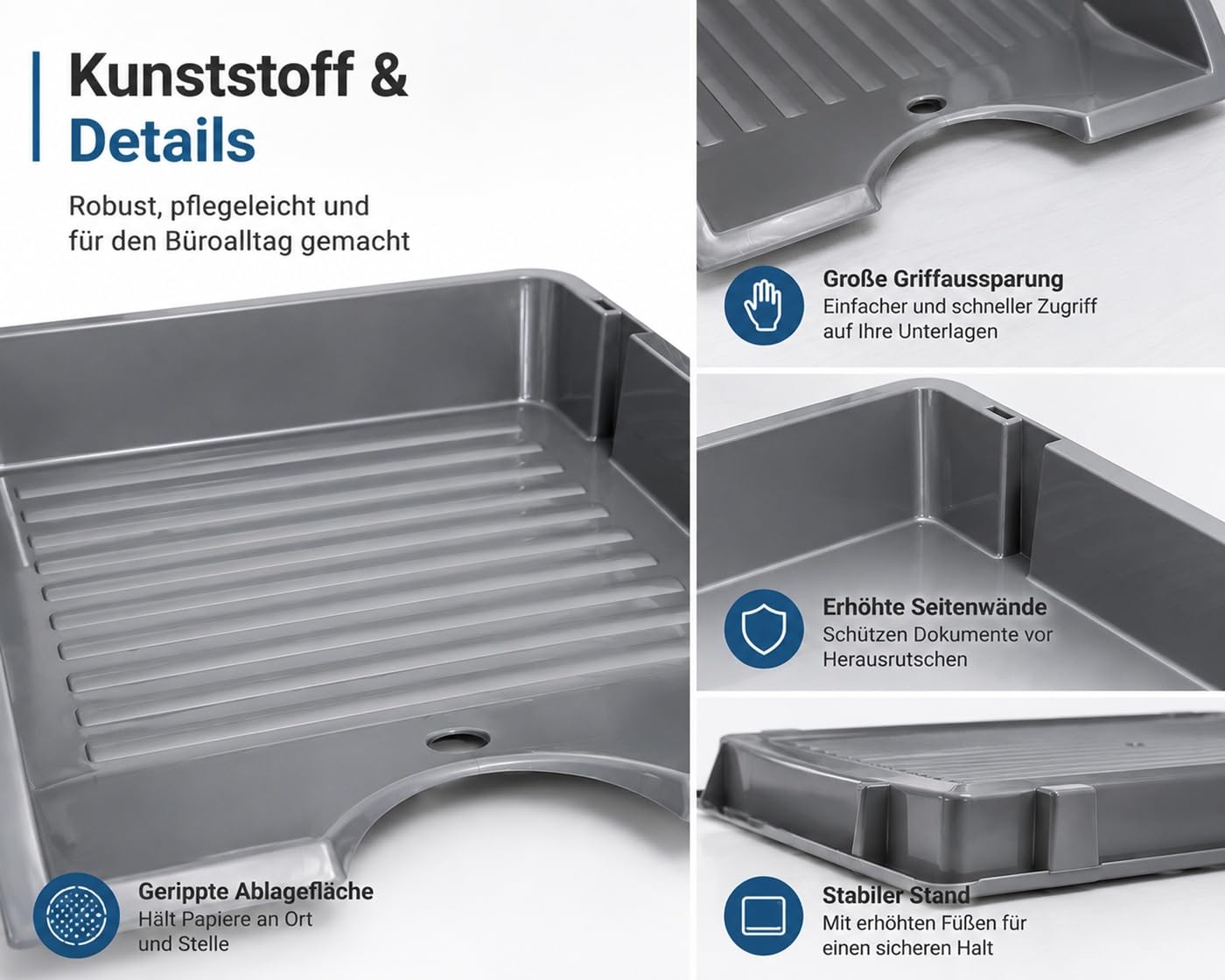 HRB Büroablage A4 26er Set, Briefkorb standart Plastik, Grau