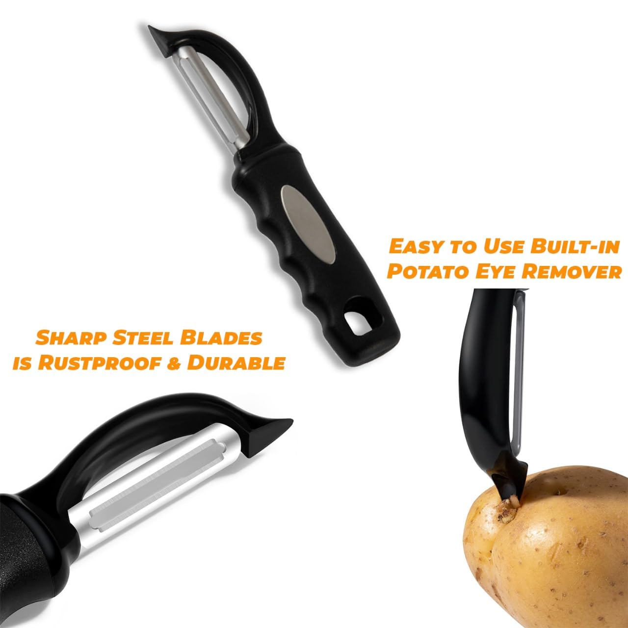 Pelador de patatas - Pelador de verduras para cocina - Pelador de verduras para zurdos de acero inoxidable - Peladores para cocina de acero inoxidable 4