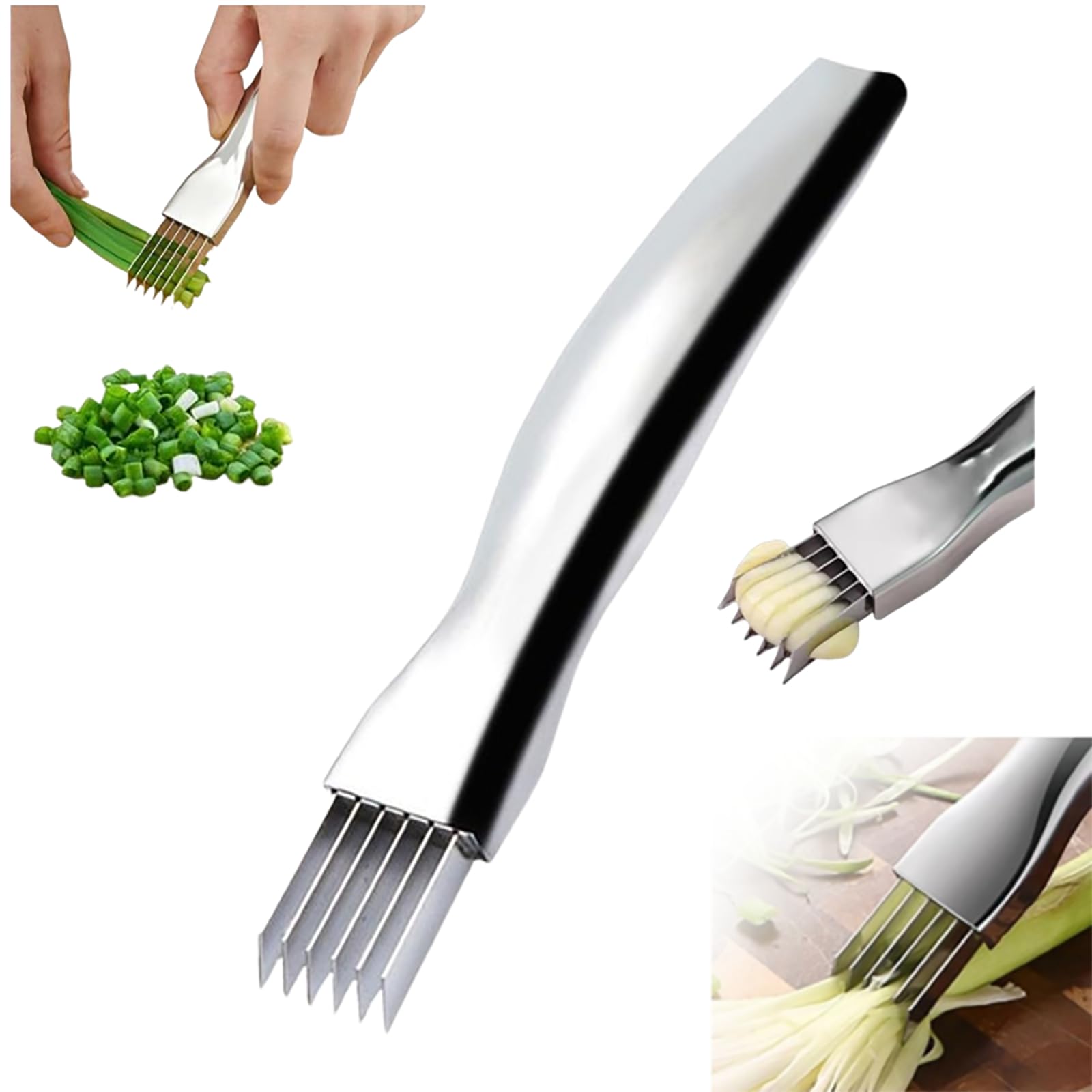 Onion Slice, 2024 Upgrade Shred Silk The Knife Stainless Steel Chopped Green Onion Knife Kitchen Vegetable Cutter Household Multifunctional Food Slicer Sharp Scallion Shredding Cutter (1 Pack)
