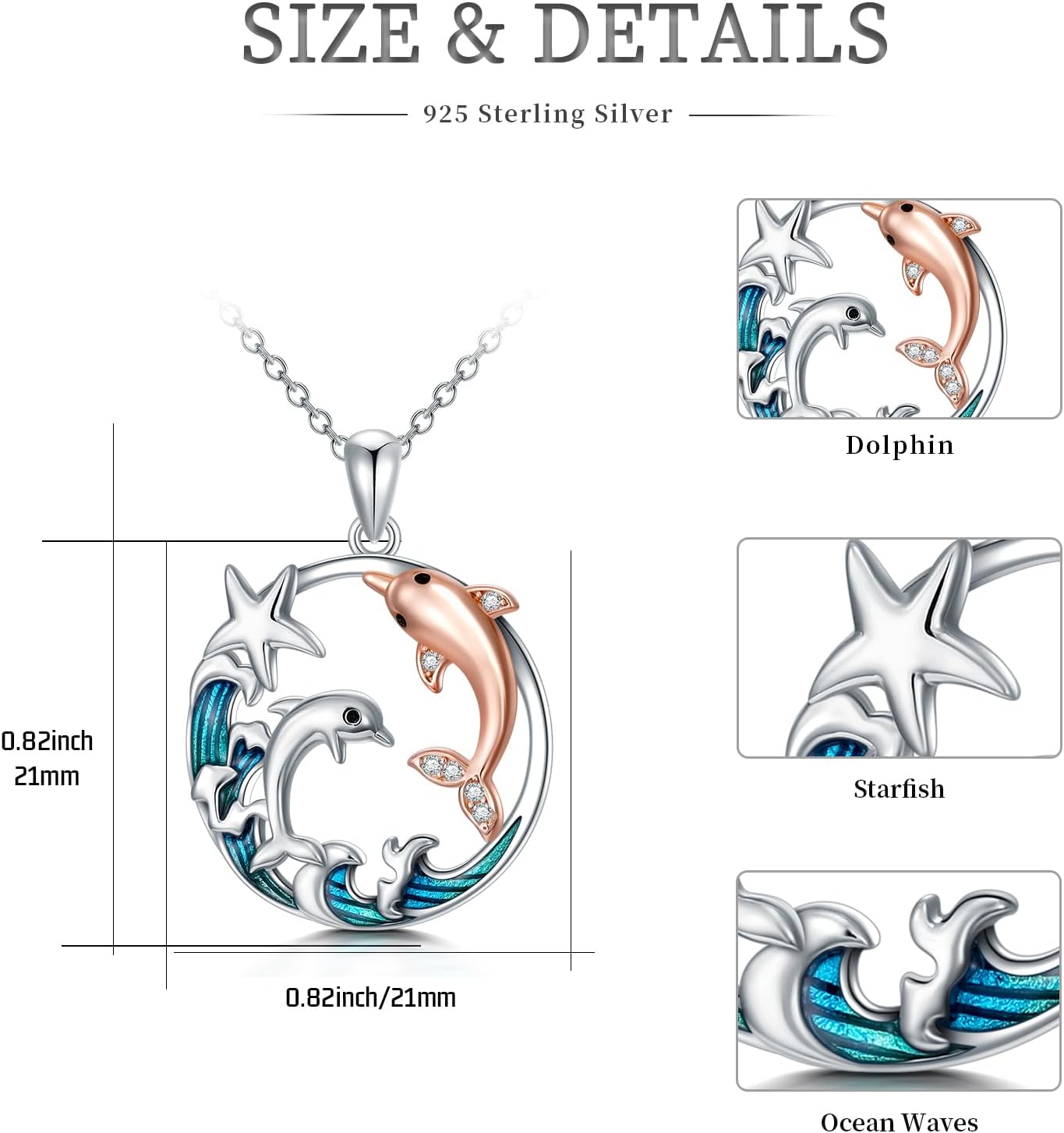 Ocean Necklace 925 Sterling Silver Wave Sea Animal Beach Themed Jewelry Gifts for Women Girls - Image 4
