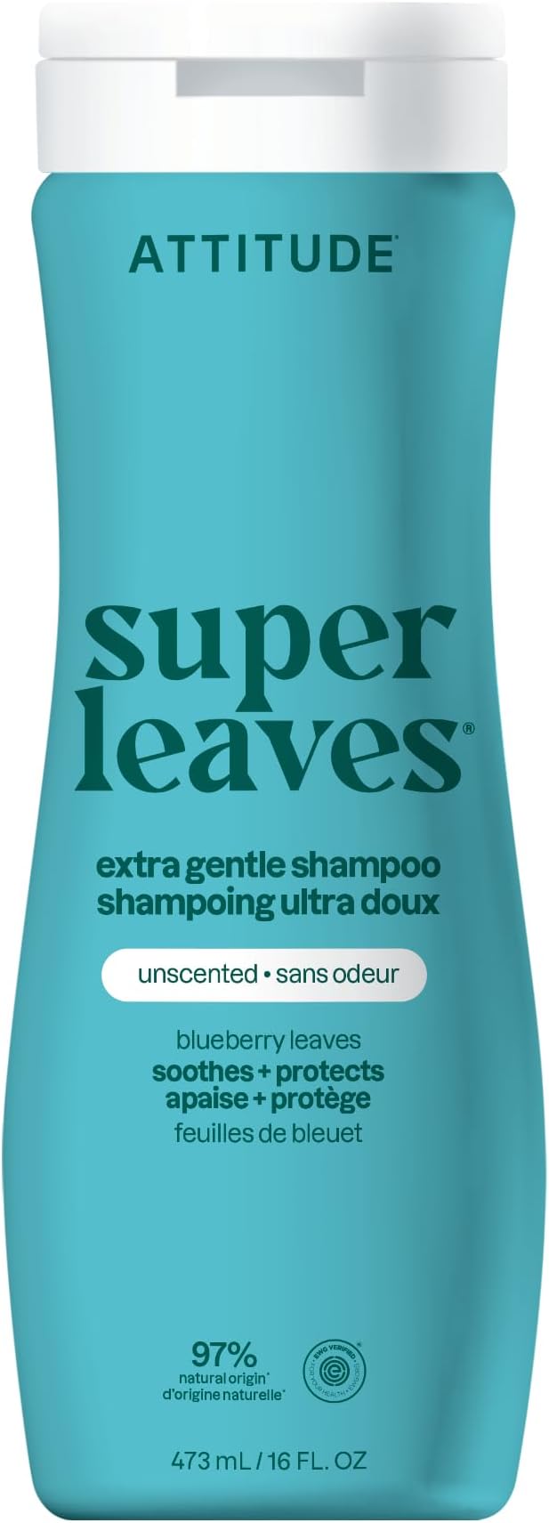ATTITUDE Extra Gentle Hair Shampoo, EWG Verified, Soothes Dry Scalp, Naturally Derived Ingredients, Vegan and Plant Based, Unscented, 473 mL