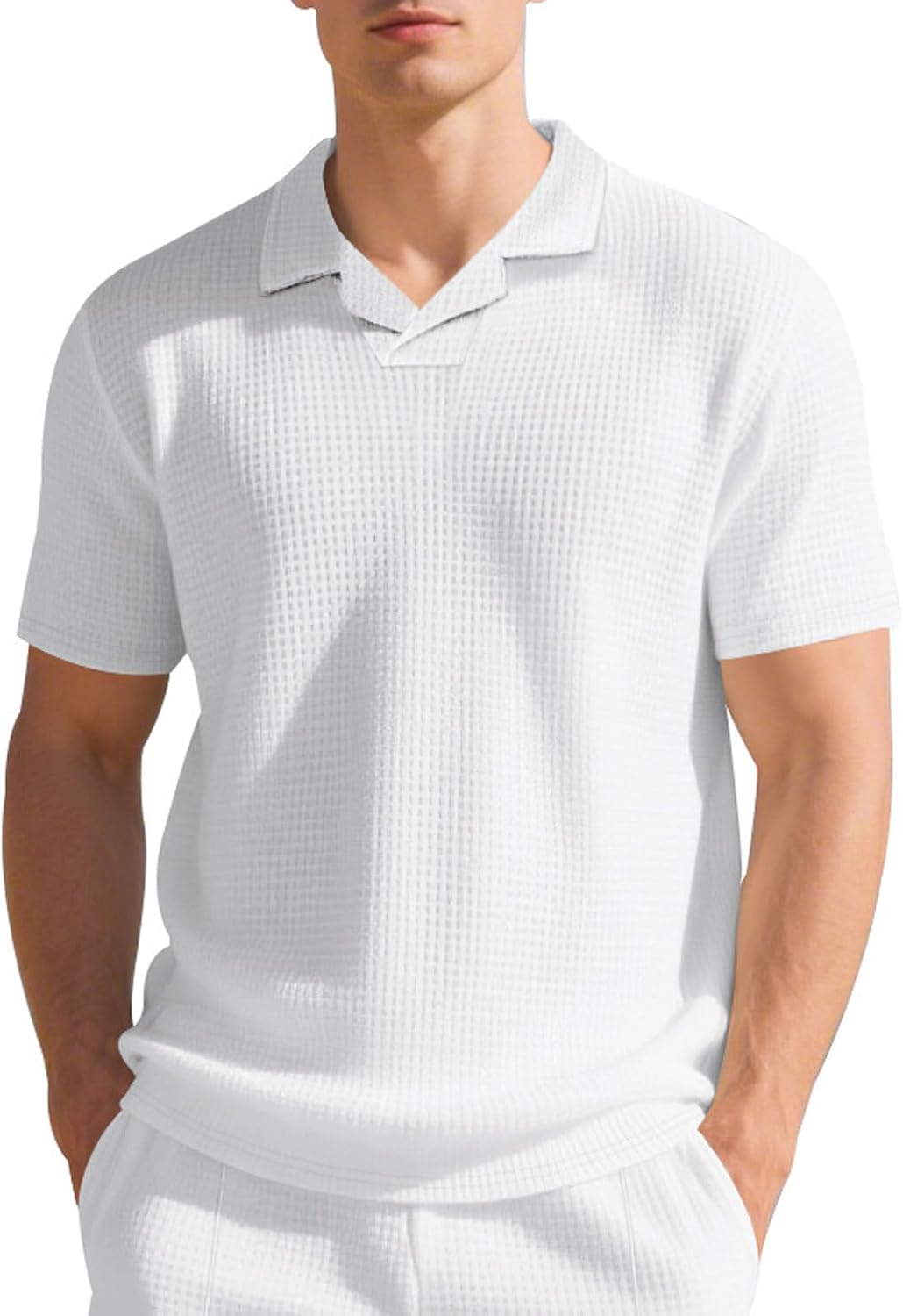 Ymosrh Men's Breeze Polo Shirts Short Sleeve V Neck Knit Golf Tennis Work Collar Shirt Old Money Tops, M-3XL