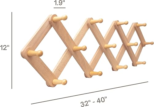 Miniatura 7 de Estante de pared de madera expandible estilo acordeón | 13 ganchos | Perchas versátiles para cuarto de bebé, baño, dormitorio, sala de estar,