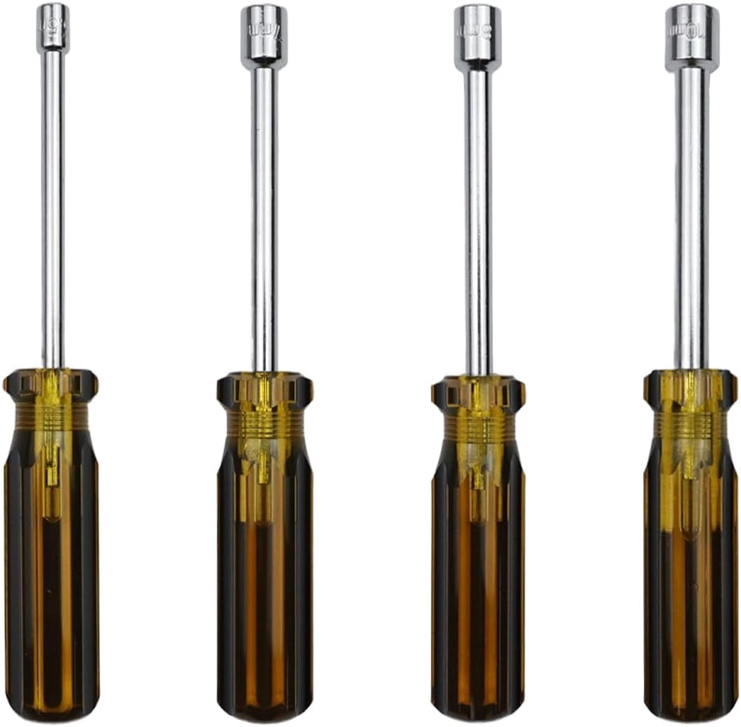 Socket Wrench Screwdriver Set of 4 Sizes, High-Carbon Steel Hex Nut Driver, Non-Magnetic Tip, Repair Tools for Home Repairs (5.5mm, 7mm, 8mm, 10mm)