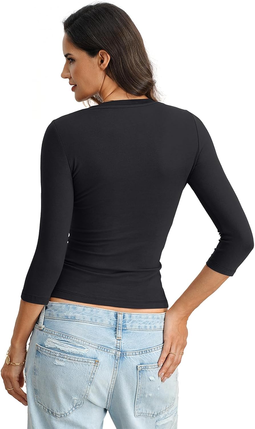 Womens Cotton 3/4 Length Sleeve Tops Crew Neck Slim Fit Shirts Basic Going Out Tops Casual Spring Fashion 2026 - Image 6