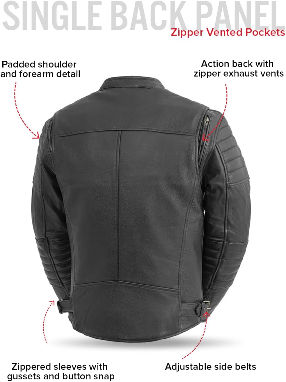 First Mfg Co - Commuter - Men's Motorcycle Biker Riding Black Leather Jacket - Image 6