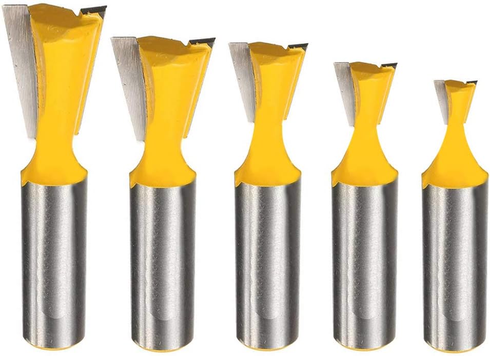 Yakamoz 5Pcs 1/2Inch Shank Dovetail Router Bit Set HalfBlind