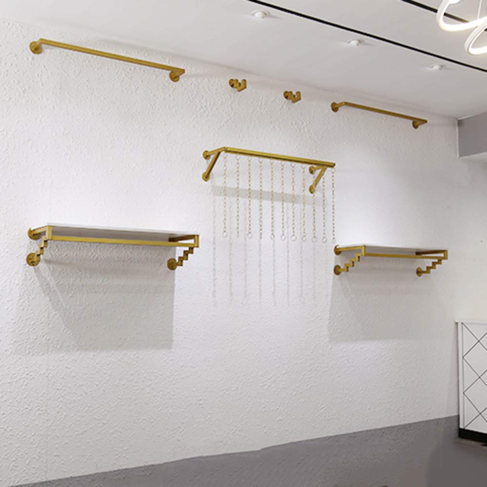 HTTGDGDH Industrial Wall-Mounted Garment Rack, Golden Vintage Retail Clothing Rack Display Stand, Metal Commercial Hangers Laundry Rack, For Clothing Stores/B80Cm