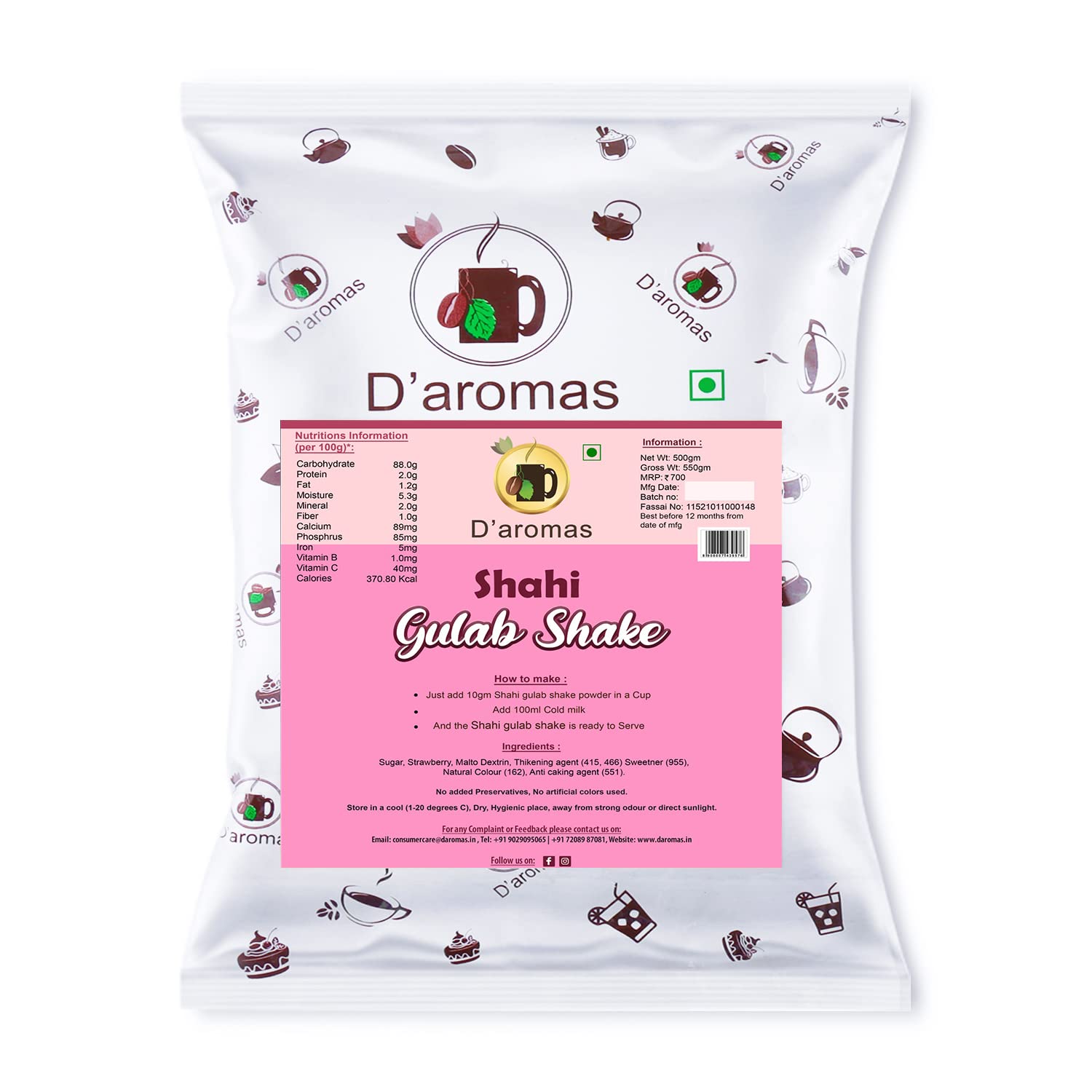 D'aromas Shahi Gulab Shake Premix, Instant Milkshake Powder - 500g, Ideal for Parties, Wedding, Café, Restaurant-image-14