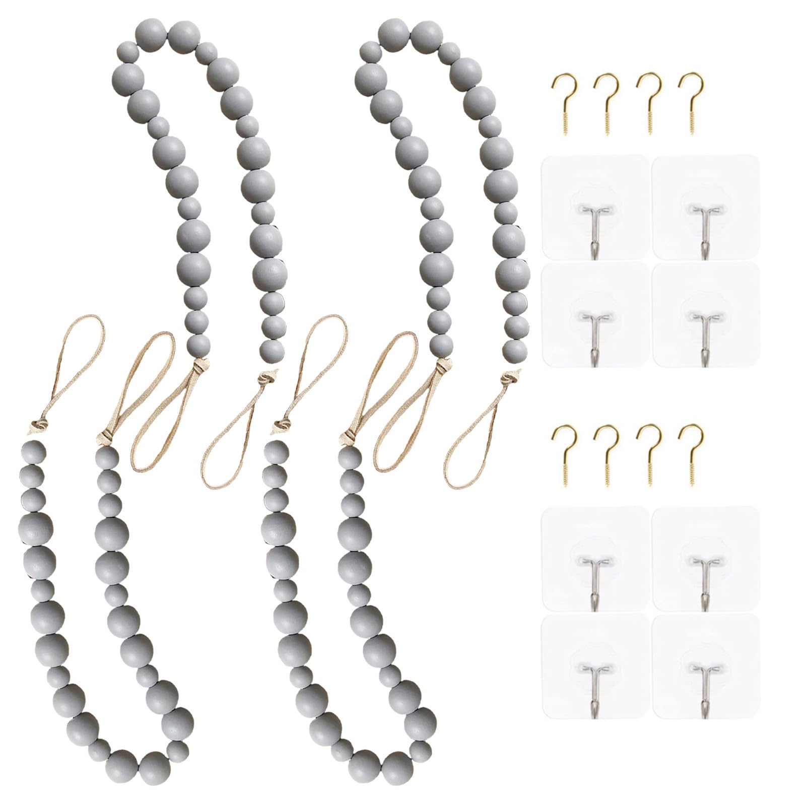 Xinsheinelry Of 4 Wood Bead Curtain Tiebacks, Holdbacks for Home Decoration Multiple Color Not Need Drilling Accessories