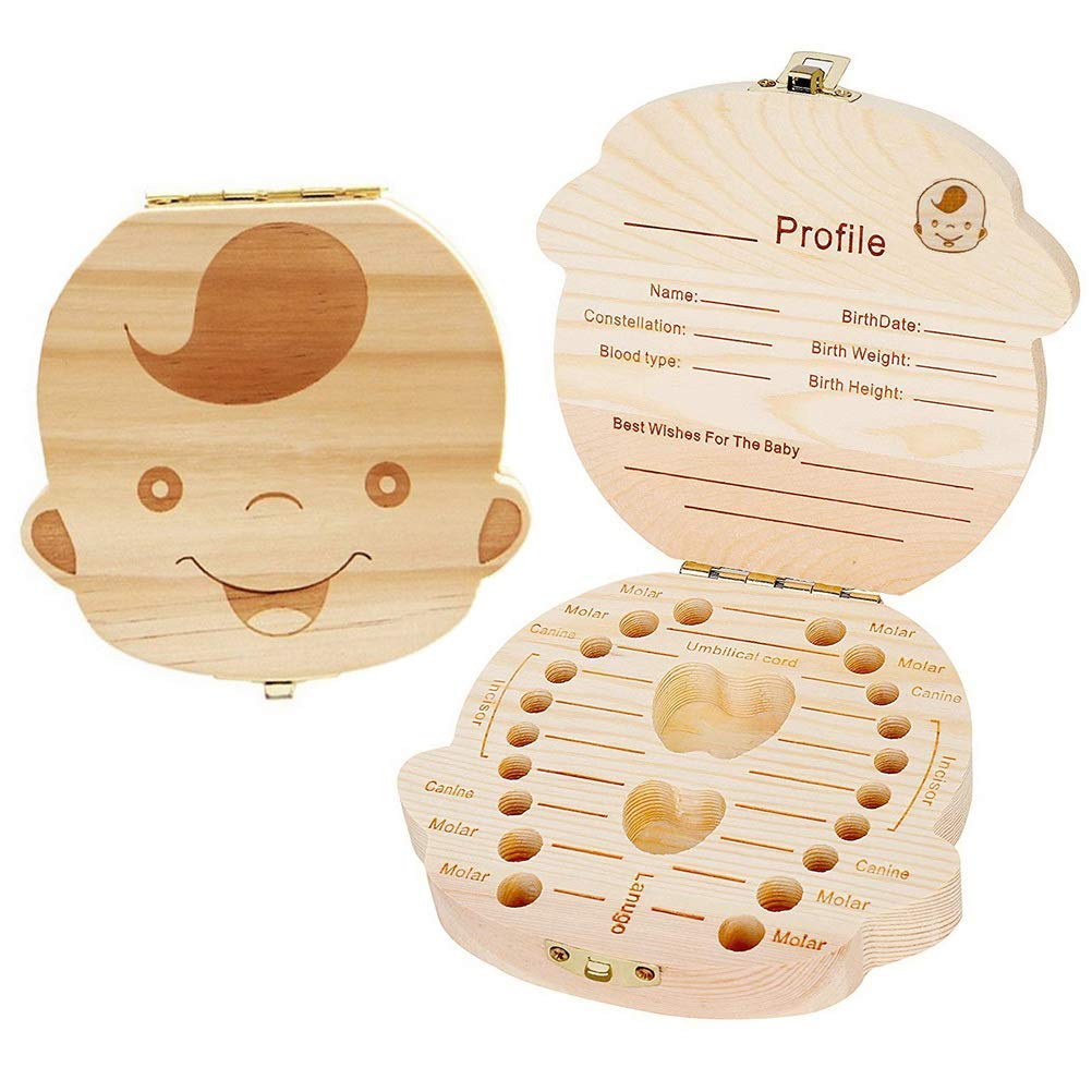 Ansley&Hosho Wood Baby Teeth Box Wooden Tooth Keepsake Box