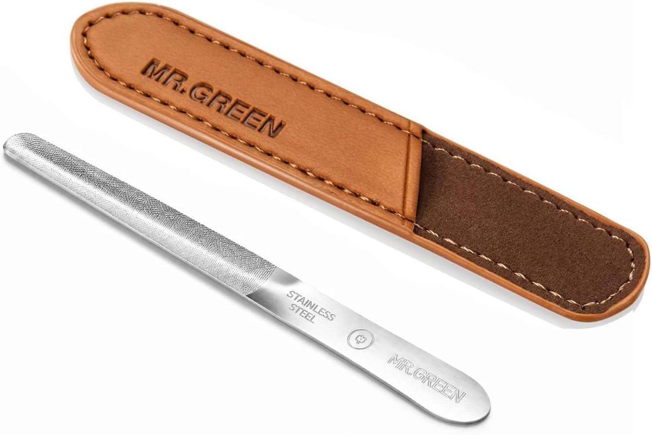 MR.GREEN Curved Nail File – Double-Sided Metal Nail File for Men & Women with Protective Travel Case, Ergonomic Anti-Slip Handle, Washable & Reusable, for Fingernails & Toenails(Medium)