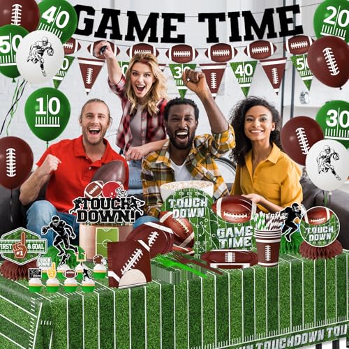 Football Party Decorations Include Paper Plates Napkins Cake Topper Banner Balloon Touchdown Tablecloth for Football Birthday Game Day Tailgate Party Decor, Football Party Supplies Kit Serve 24 - Image 4
