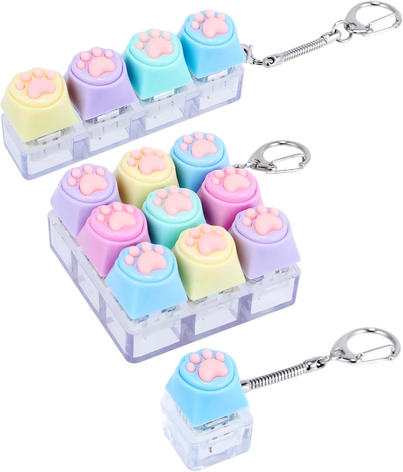 Keyboard Fidget Keychain Set, Keychain Decorations, Colorful Keyboard Clicker Fidget for Adults and Teens, Study and Work Companion, Ideal Stress Relief Gift（3Pcs）