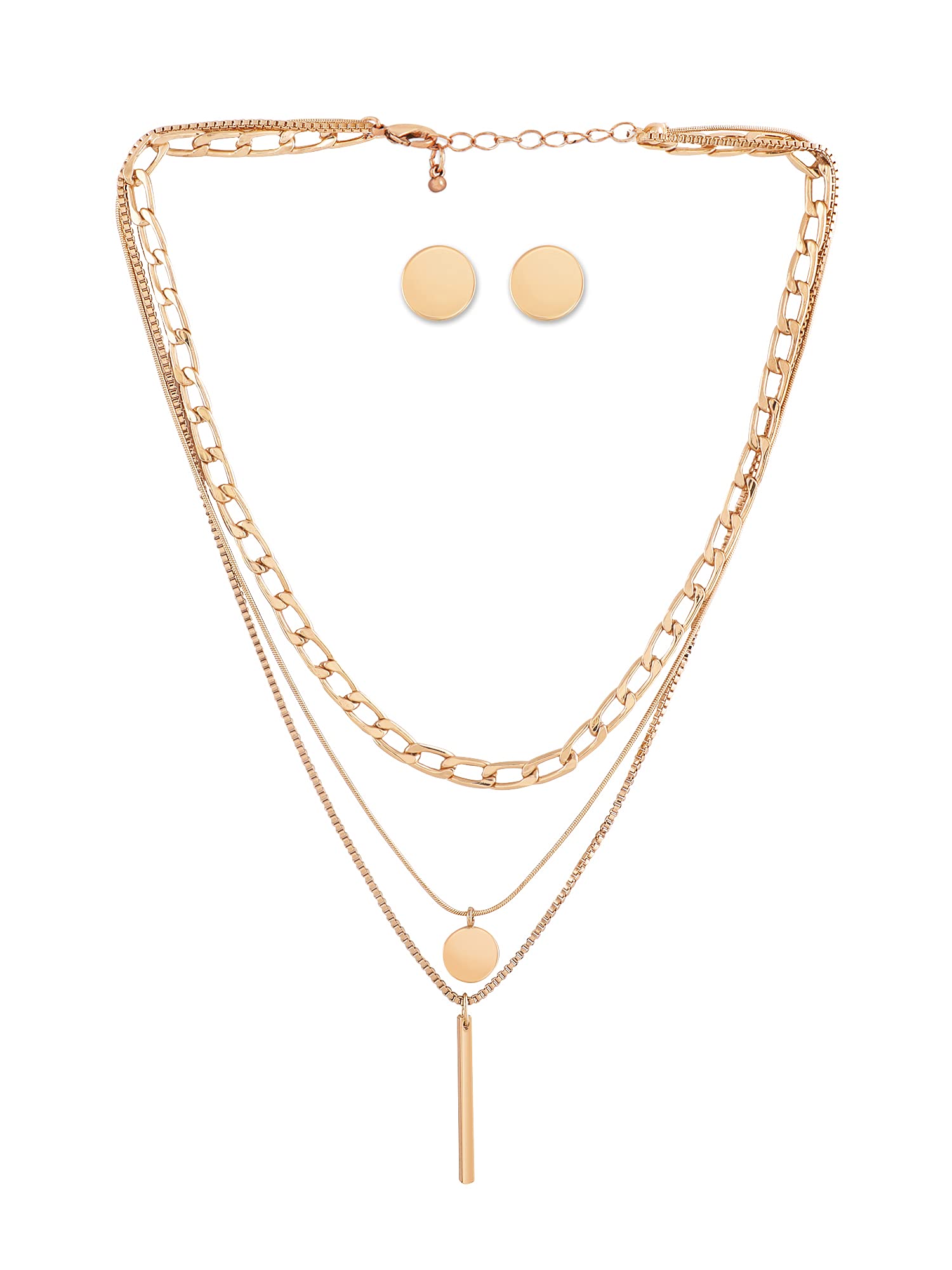 ZAVERI PEARLSGold Tone Contemporary 3 Layers Necklace Chain With Earring-Zpfk10610