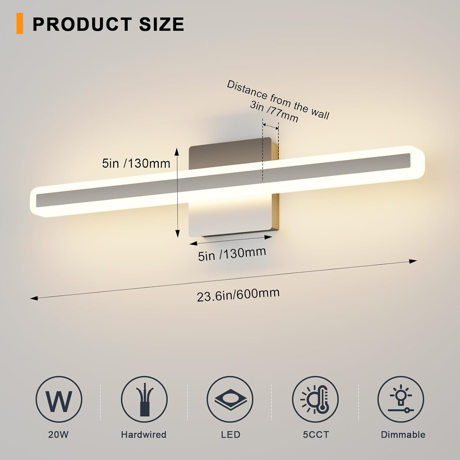 24 inch LED Vanity Lights Brushed Nickel Bathroom Light Fixture Bathroom Vanity Lights Over Mirror Vanity Lighting Fixtures 5 Color Temperature Dimmable Led Light Bar 5CCT