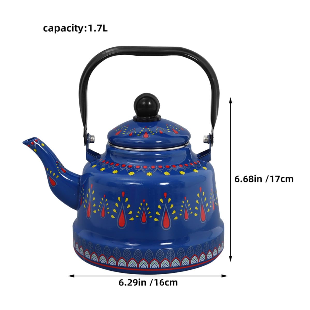 jojofuny Tetera Esmaltada Vintage de 1.7 L para Hervir Agua Rápido en Cocina, Hervidor de Agua con Diseño Retro y Uso Versátil para Hogar y Camping