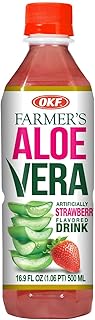 OKF Farmer's Aloe Vera Drink, Strawberry, 16.9 Fluid Ounce (Pack of 12)
