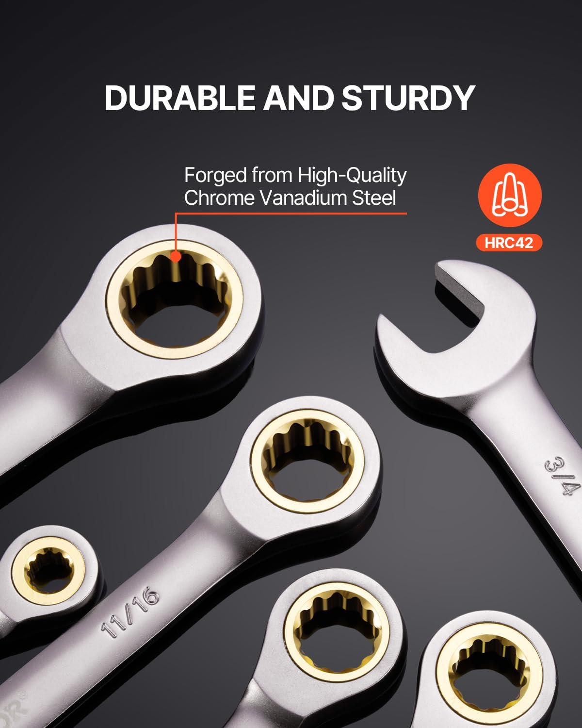 VEVOR 24-Piece Ratcheting Wrench Set, Ratchet Combination Wrench Set with Organizer, Nickel Plating, 72-Tooth, CR-V, Metric 8-19mm & SAE 1/4-7/8"