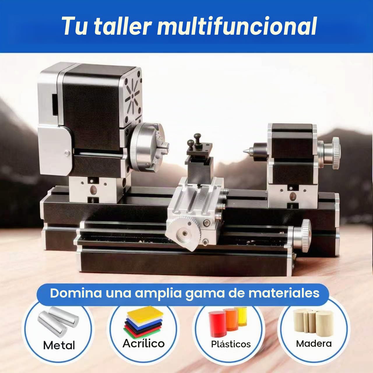 ZHRUI - Torno de metal didáctico en miniatura galvanizado, 50 mm, centro de 36 W, 20000 rpm para procesamiento de aluminio, madera, materiales plásticos (aumento del estilo)