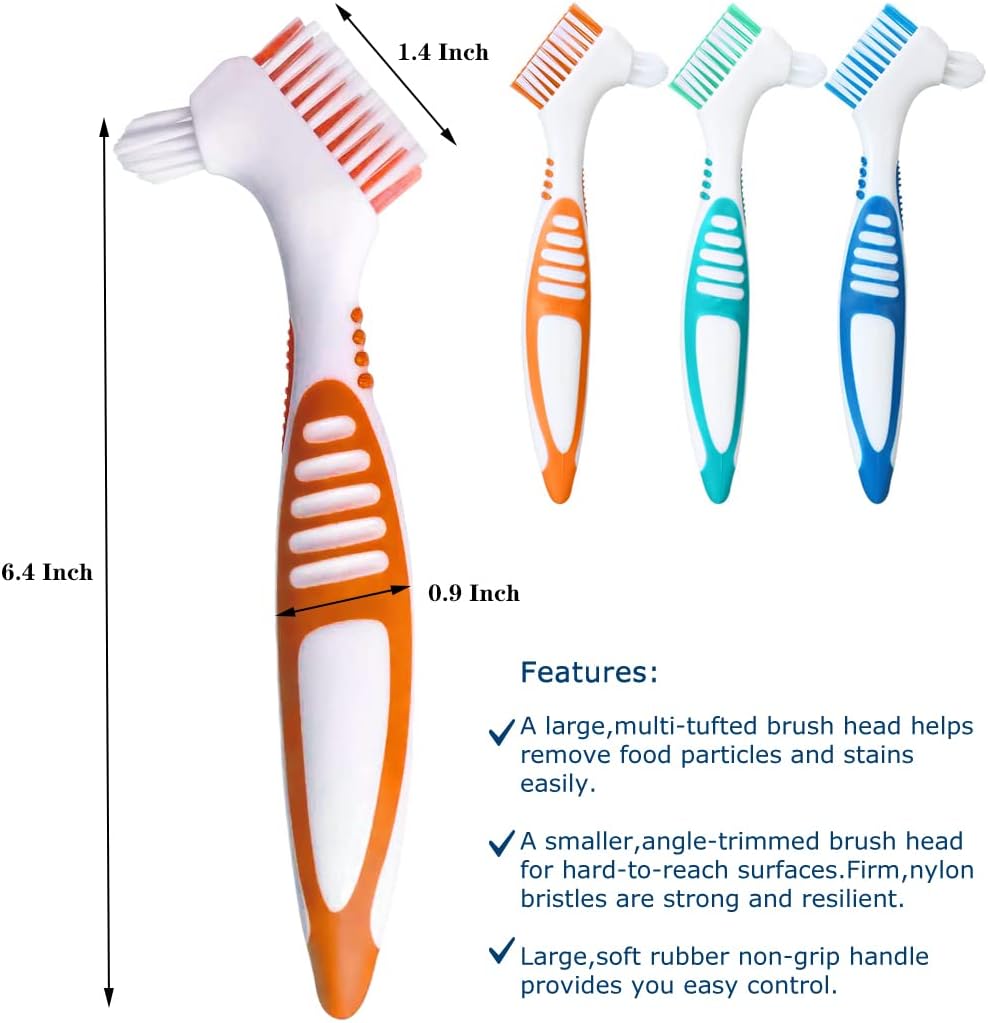Premium Hygiene Denture Cleaning Brush Set, Multi-Layered Bristles & Ergonomic Rubber Handle, for Denture Care(Pack of 3) : Health & Household