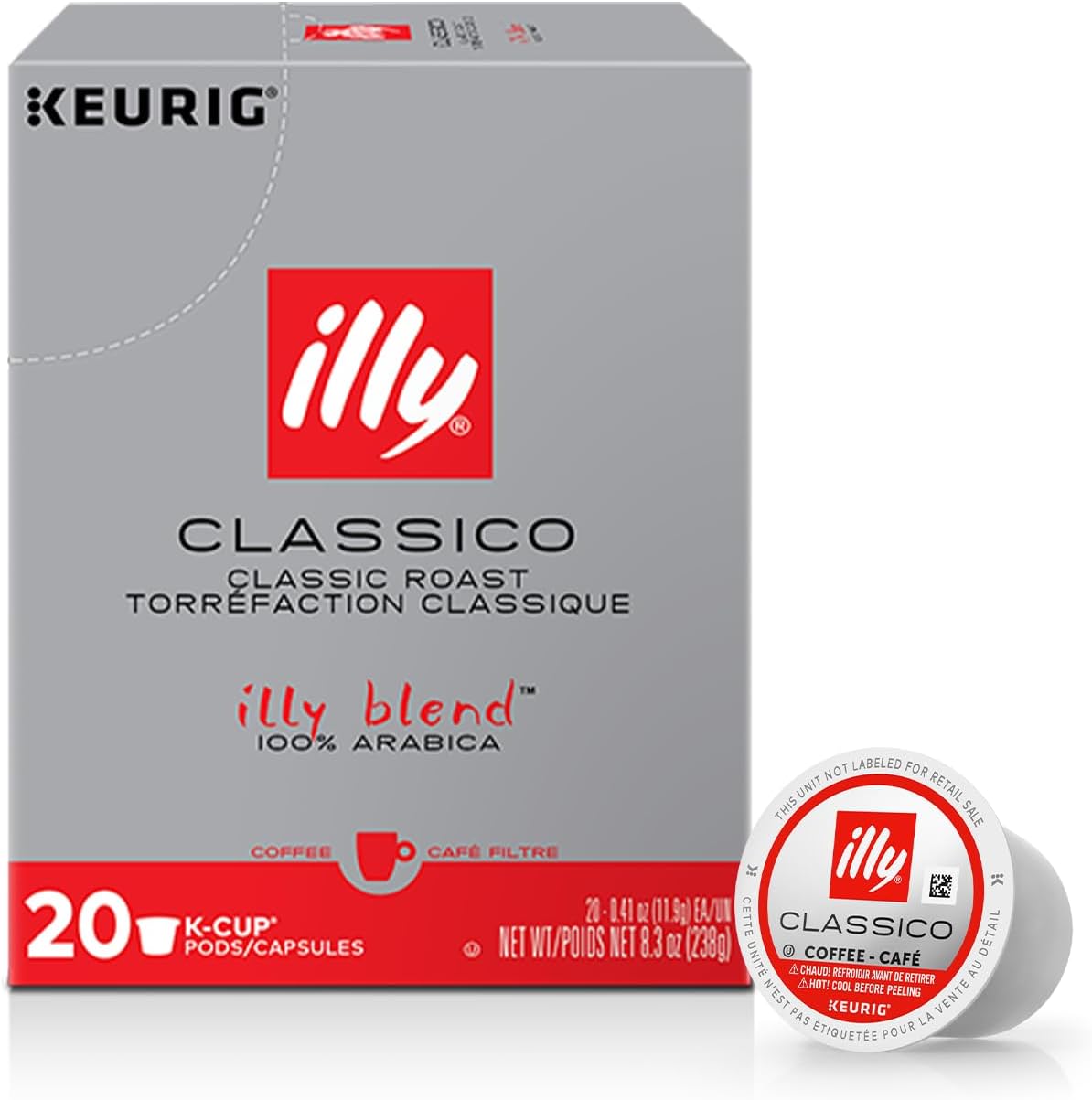 Illy Coffee, Smooth and Balanced, Medium Roast Coffee K-Cups, Made with 100% Arabica Coffee, All-Natural, No Preservatives, Coffee Pods for Keurig Coffee Machines, Classico, 20 Count (Pack of 1)
