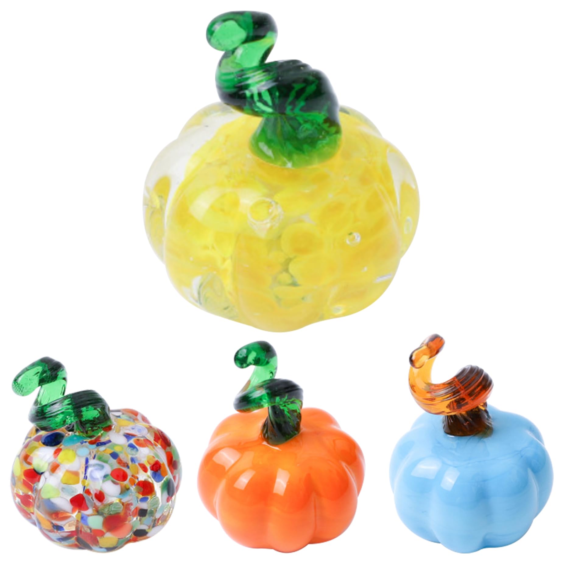 KUYYFDS Thanksgiving Glass Pumpkin 4Pcs Mini Fall Crystal Pumpkin Figurines 1.3 Inch Blown Glass Pumpkin Decor for Autumn Harvest Thanksgiving Xmas Party