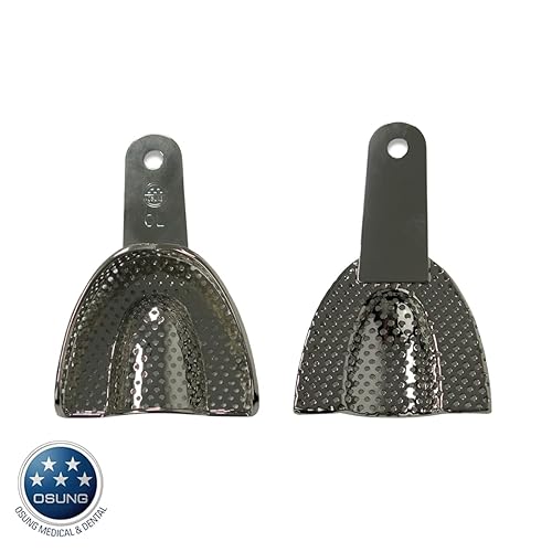 Miniatura 3 de Osung Bandeja de impresión de ortodoncia dental, bandejas dentales, grande para mandíbula superior, latón niquelado, herramienta de prostodoncia,