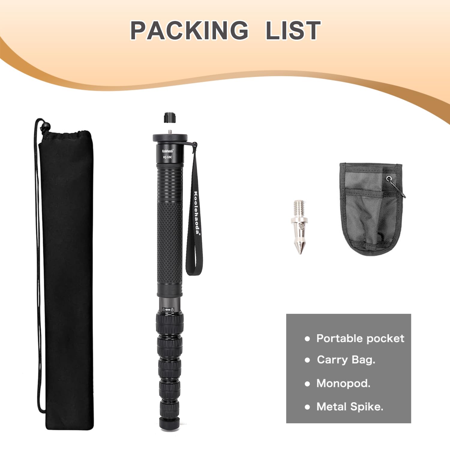 Koolehaoda Monopie de 44-174 cm para cámara, monopie de Fibra de Carbono con Tubo de 32 mm, monopie de Viaje portátil y liviano para cámaras DSLR, Carga útil de 15 kg (KQ-326C)