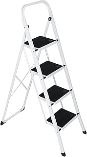 HomGarden 4 Step Ladder, Folding Step Stool with Wide Anti-Slip Pedal, 330 lbs Capacity Heavy Duty Portable Sturdy Steel Ladder for Home Office Kitchen Shop Library