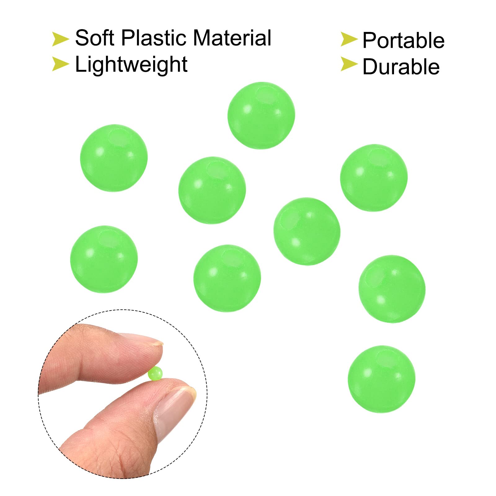 PATIKIL 3mm Luminous Fishing Beads, 200 Pieces Soft Plastic Glow Fishing Bait Eggs Rig Bead Tackle Tool Round, Green - Image 4